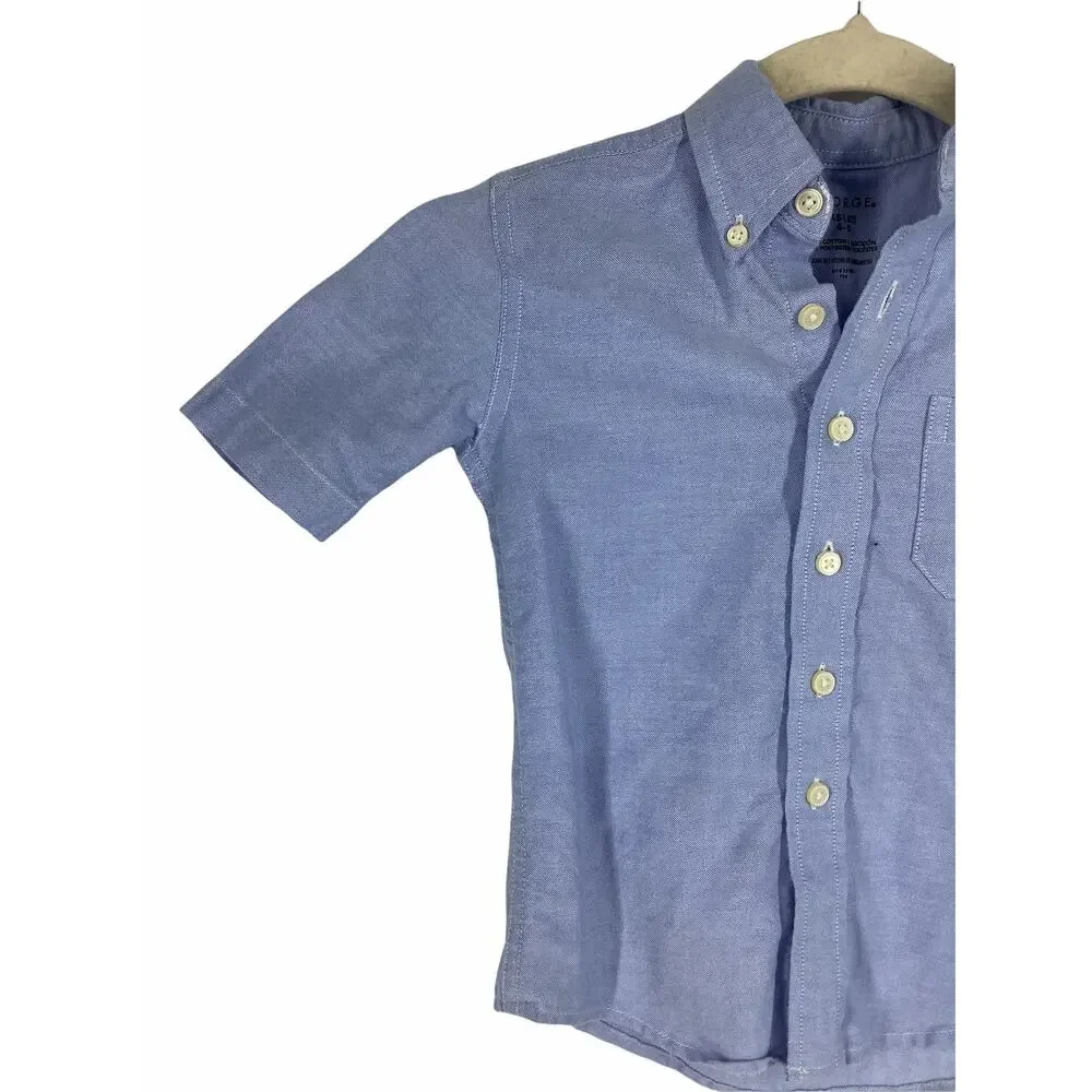 George Boys Blue Short Sleeve Button Down Shirt Kids Youth Size XS 4-5